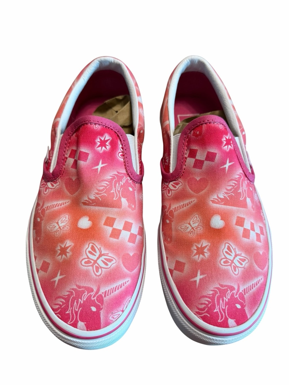 Y2K Whimsical Vans Classic Slip On Pink Unicorn Butterfly Women 8.5 NWOB